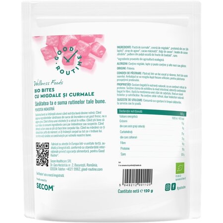 Bio Bites cu migdale si curmale Good Routine, 120 g, Secom 712097