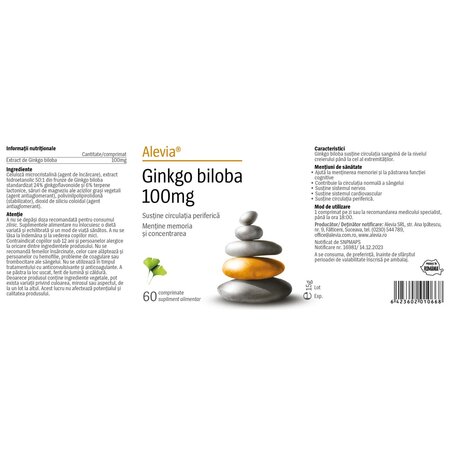 Ginkgo Biloba, 100 mg, 60 comprimate, Alevia 701355