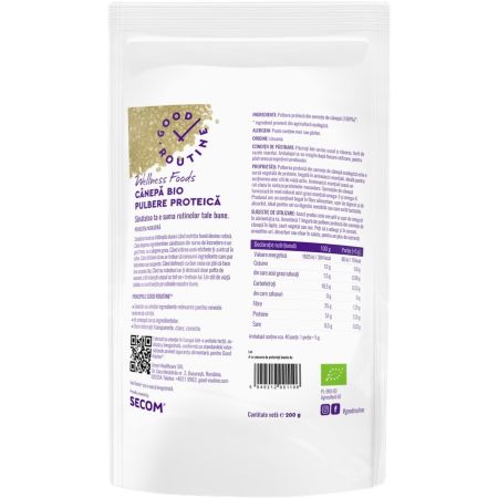 Pulbere proteica Bio de Canepa Good Routine, 200 g, Secom 712112