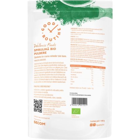 Pulbere de Spirulina Bio Good Routine, 125 g, Secom 712276