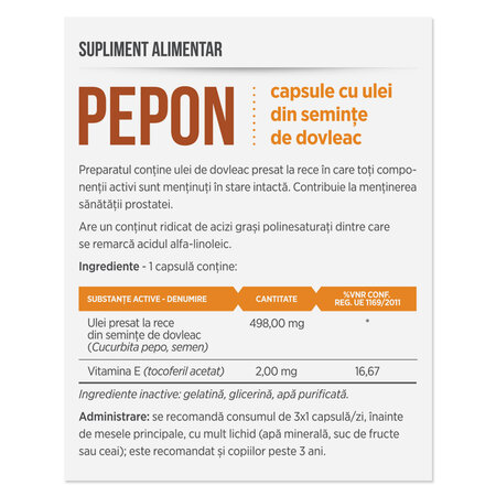 Pepon cu ulei de Dovleac, 30 capsule, Parapharm 690561
