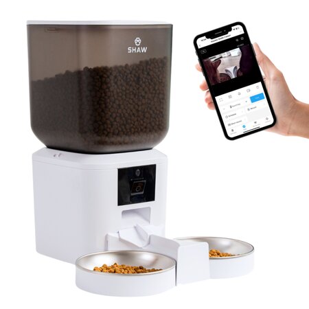 Hranitor automat smart, alb, pentru caini si pisici, aplicatie mobila, programare hranire, camera reglabila, SHAW 663041