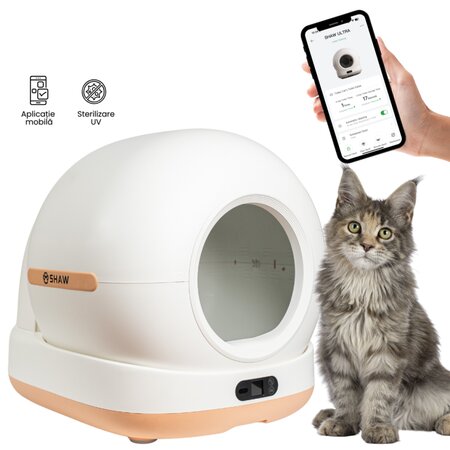 Litiera automata smart cu autocuratare pentru pisici Ultra, bej, 7 litri, Shaw 663060