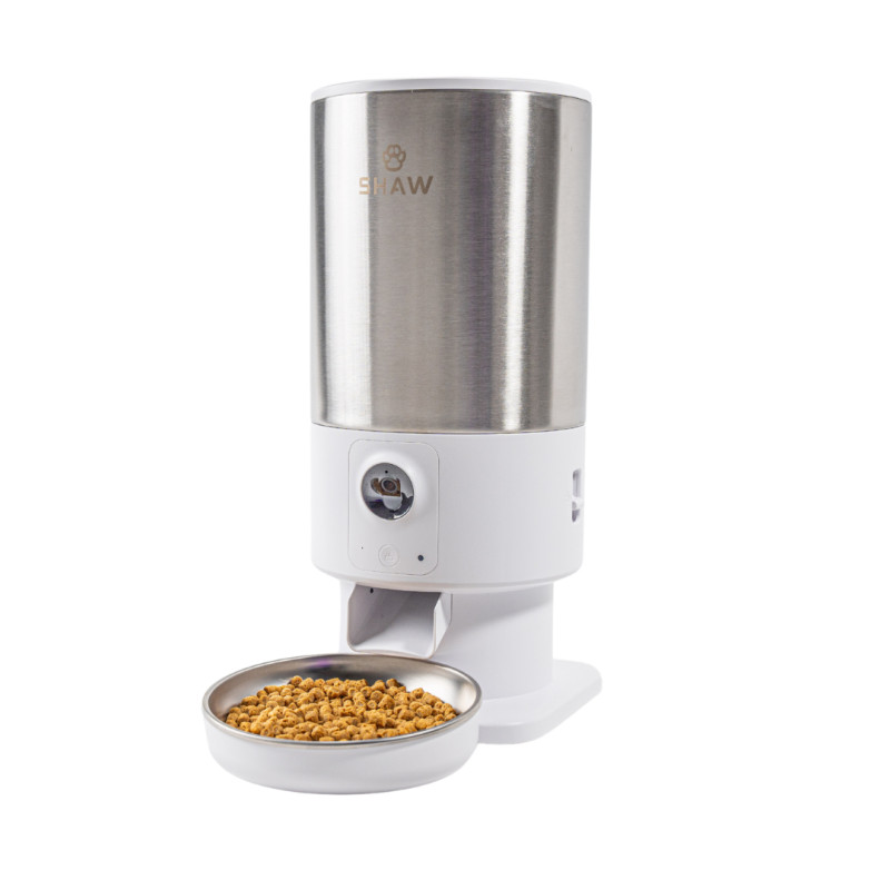 Hranitor automat smart, alb, pentru caini si pisici, aplicatie mobila, camera video night vision PRO V3, SHAW