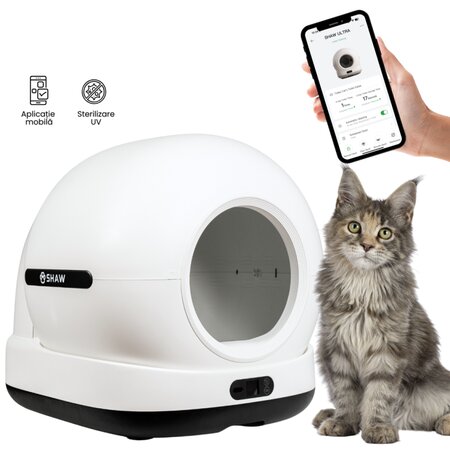 Litiera automata smart cu autocuratare pentru pisici, Ultra, negru, 7 litri, Shaw 663073