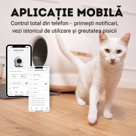 Litiera automata smart cu autocuratare pentru pisici, Ultra, negru, 7 litri, Shaw 663075