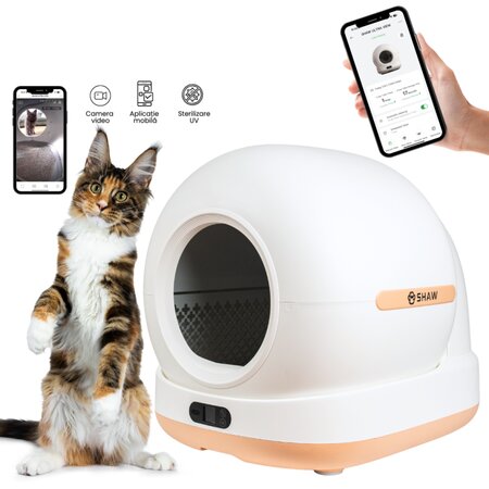 Litiera automata smart cu autocuratare si camera video pentru pisici Ultra View, bej, Shaw 663083