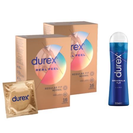 Pachet Prezervative Real Feel 16 bucati + Lubrifiant Originals 50 ml, Durex