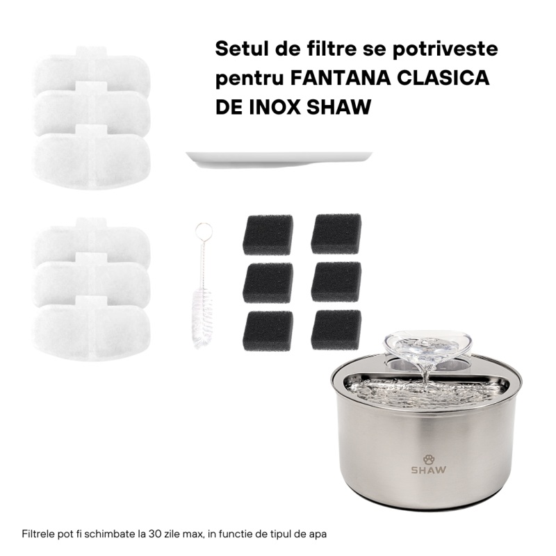 Set filtre pentru fantana din inox, 6 bucati, Shaw