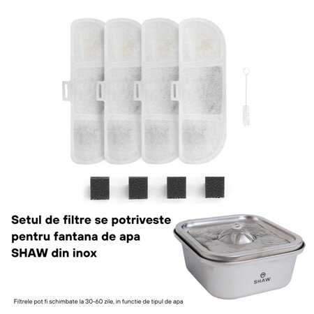 Set filtre pentru fantana din inox SHW-FNI-08 cu aplicatie mobila, 4 bucati, Shaw 663120