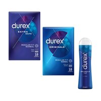 Pachet Prezervative Extra Safe, 18 bucati + Prezervative Originals, 18 bucati + Lubrifiant Originals, 50 ml, Durex