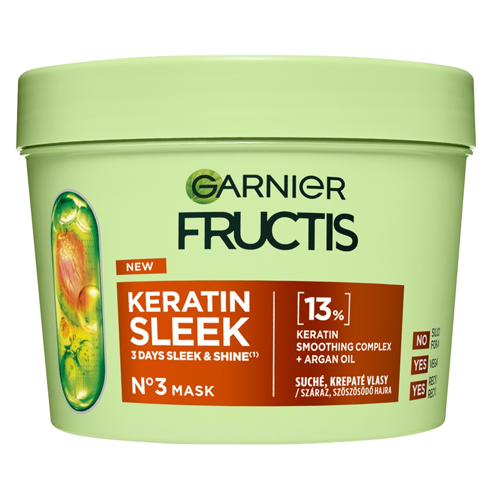 Masca pentru par neted si stralucitor Fructis Keratin Sleek, 370 ml, Garnier