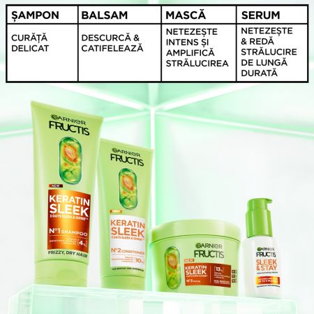 Masca pentru par neted si stralucitor Fructis Keratin Sleek, 370 ml, Garnier 663521