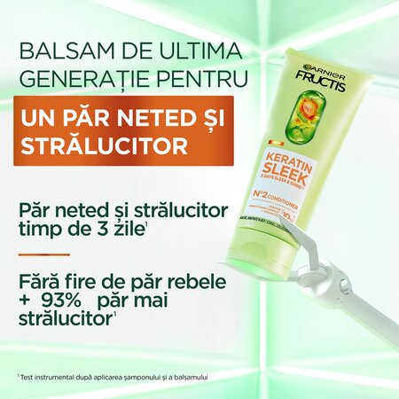Balsam pentru par neted si stralucitor Fructis Keratin Sleek, 200 ml, Garnier 663536
