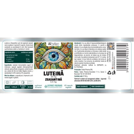 Luteina si Zeaxantina, 60 capsule vegetale, Hyllan Pharma 702746