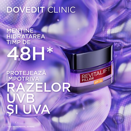 Crema antirid cu acid hialuronic si SPF 50 Revitalift Filler, 50 ml, L'Oreal Paris 663617