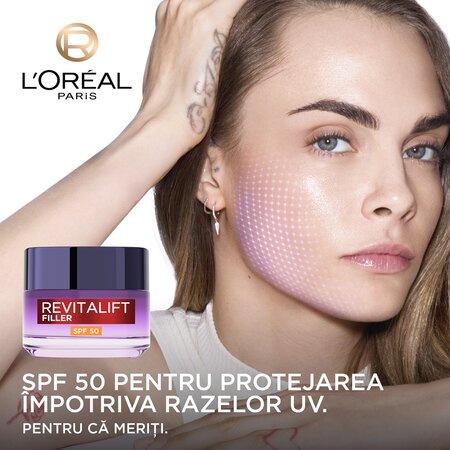 Crema antirid cu acid hialuronic si SPF 50 Revitalift Filler, 50 ml, L'Oreal Paris 663616