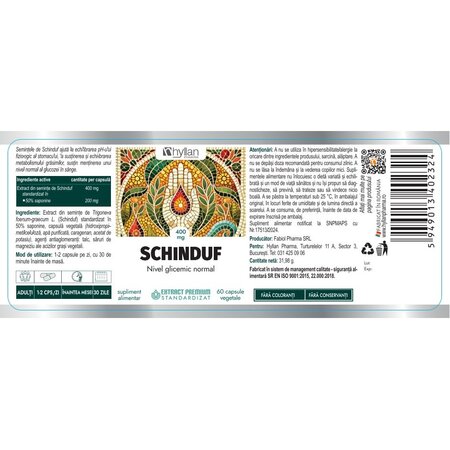 Schinduf, 400 mg, 60 capsule vegetale, Hyllan Pharma 702772