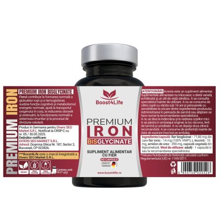 Fier Bisglicinat Premium, 71.8 mg, 60 capsule vegane, Boost4Life 663750