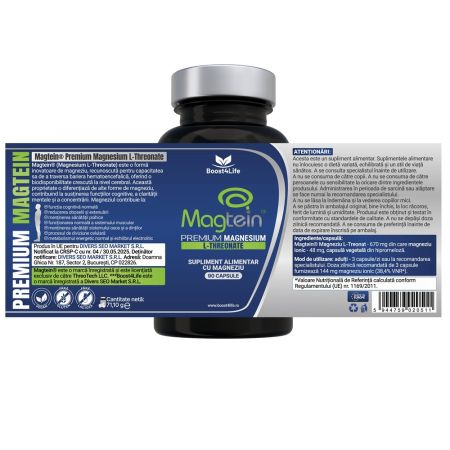 Magtein Magneziu L-Treonat Premium, 670 mg, 90 capsule vegane, Boost4Life 663766