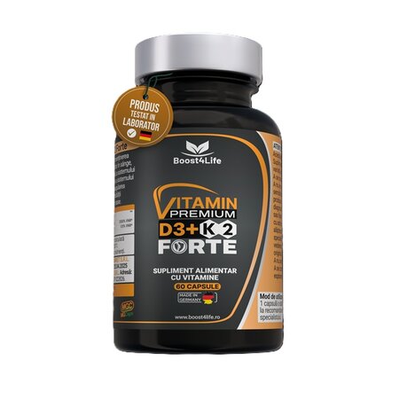 Vitamina D3 + K2 Premium Forte, 5000 UI, 60 capsule moi, Boost4Life