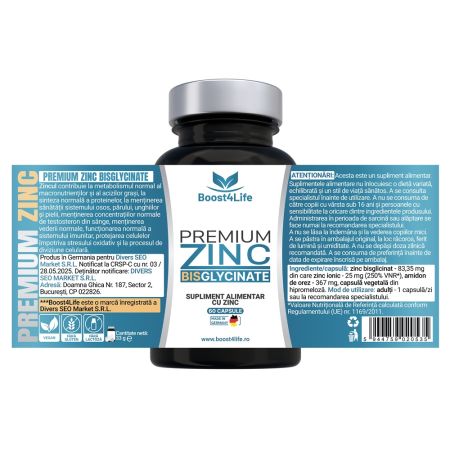 Zinc Bisglicinat Premium, 83.35 mg, 60 capsule vegane, Boost4Life 663810