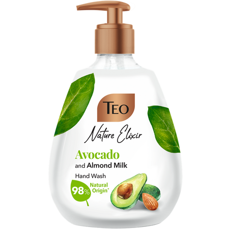 Sapun lichid cu avocado si lapte de migdale, Nature Elixir, 400 ml, Teo