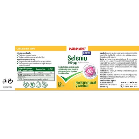 Seleniu Forte, 100 mcg, 30 tablete, Walmark 699107