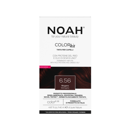 Vopsea de par naturala fara amoniac 6.56 Mahon Color kit, 140 ml, Noah