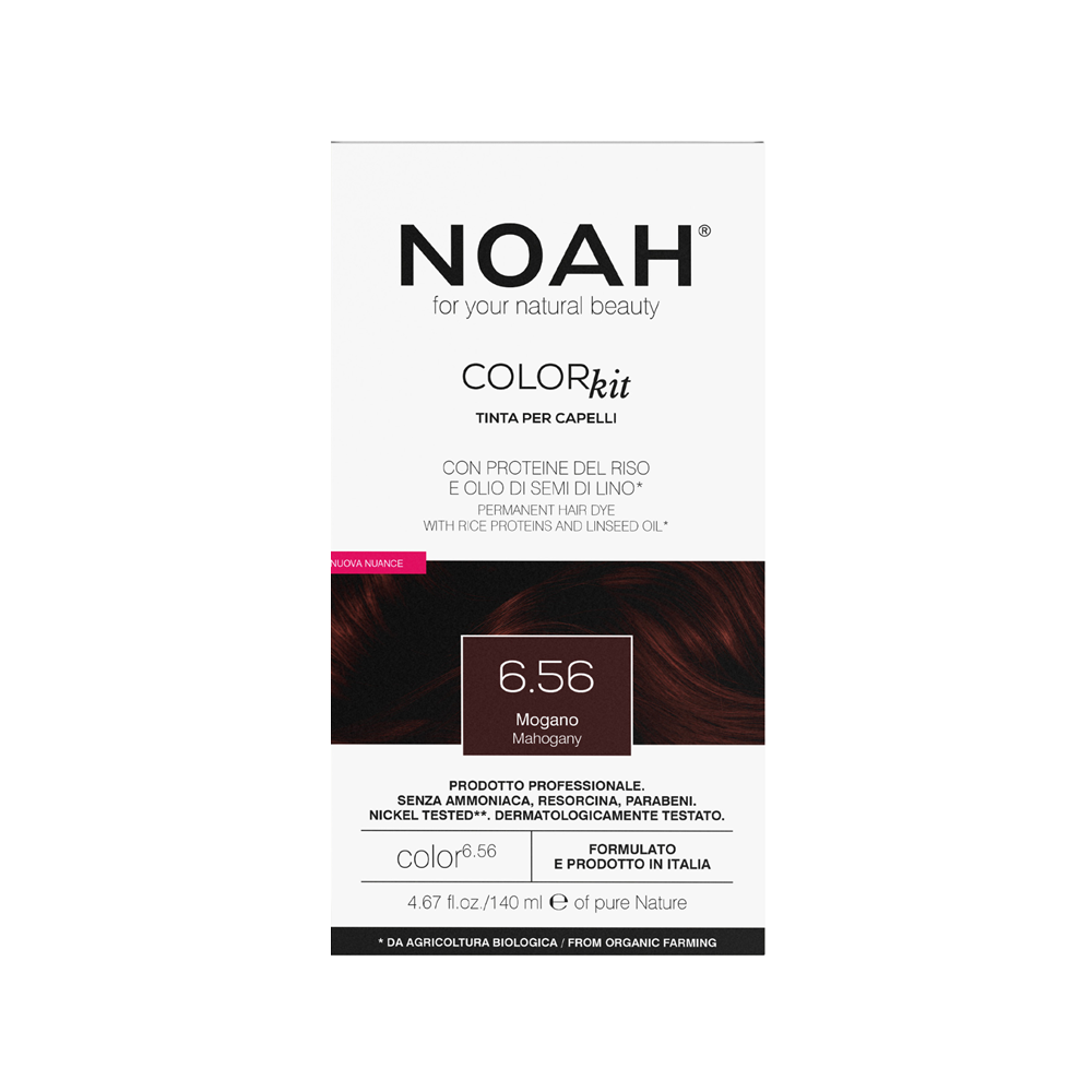 Vopsea de par naturala fara amoniac 6.56 Mahon Color kit, 140 ml, Noah