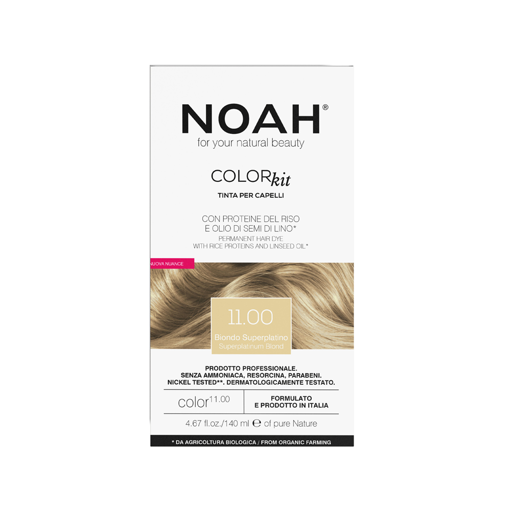 Vopsea de par naturala fara amoniac 11.00 Blond super platinat Color kit, 140 ml, Noah