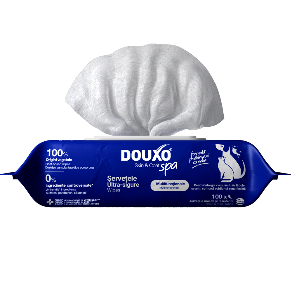 Servetele umede pentru caini si pisici Douxo Spa, 100 bucati, Ceva Sante