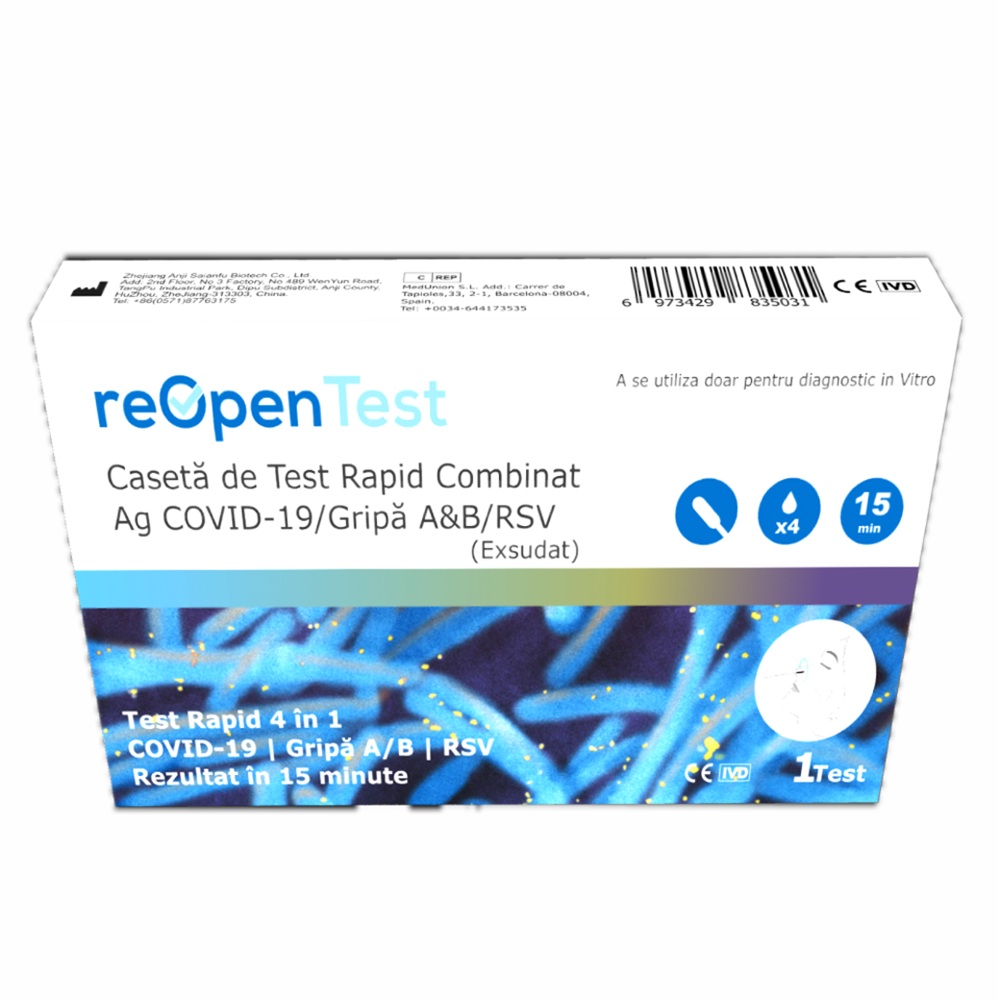 Test rapid pentru Sars-Cov 2 Ag si Influenza A&B/RSV 4 in 1 Combo Reopen, 1 bucata, Montana Med