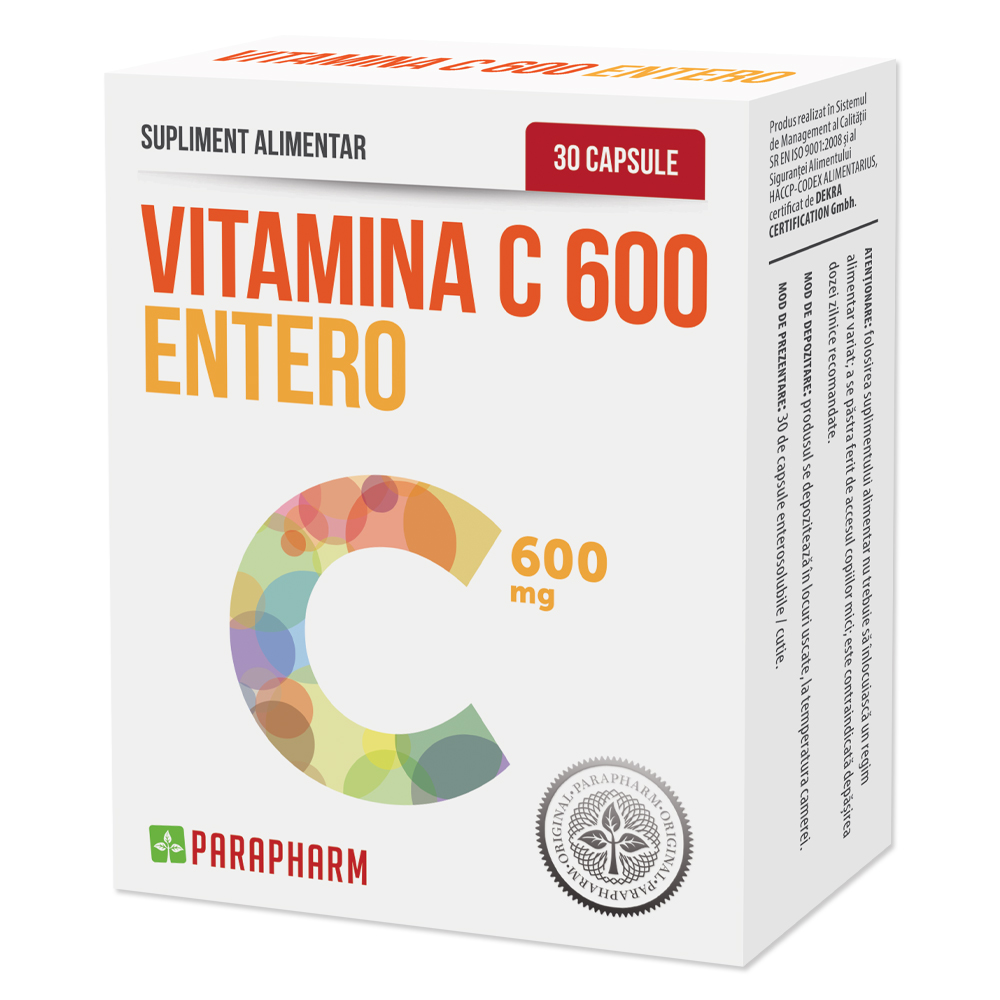 Vitamina C Entero, 600 mg, 30 capsule, Parapharm