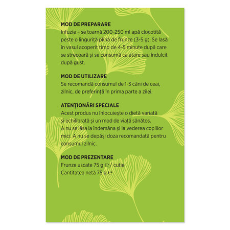 Ceai Ginkgo Biloba frunze, 75 g, Parapharm 690115