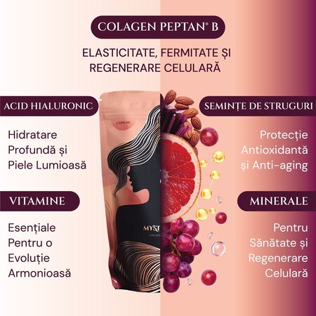 Pudra cu colagen peptan cu gust de capsuni, 330 g, Mystea 665788