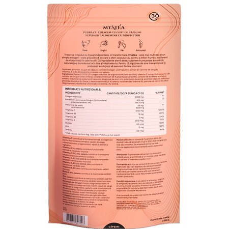 Pudra cu colagen peptan cu gust de capsuni, 330 g, Mystea 665785