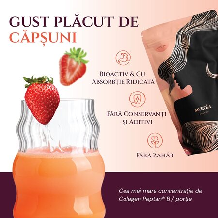 Pudra cu colagen peptan cu gust de capsuni, 330 g, Mystea 665789