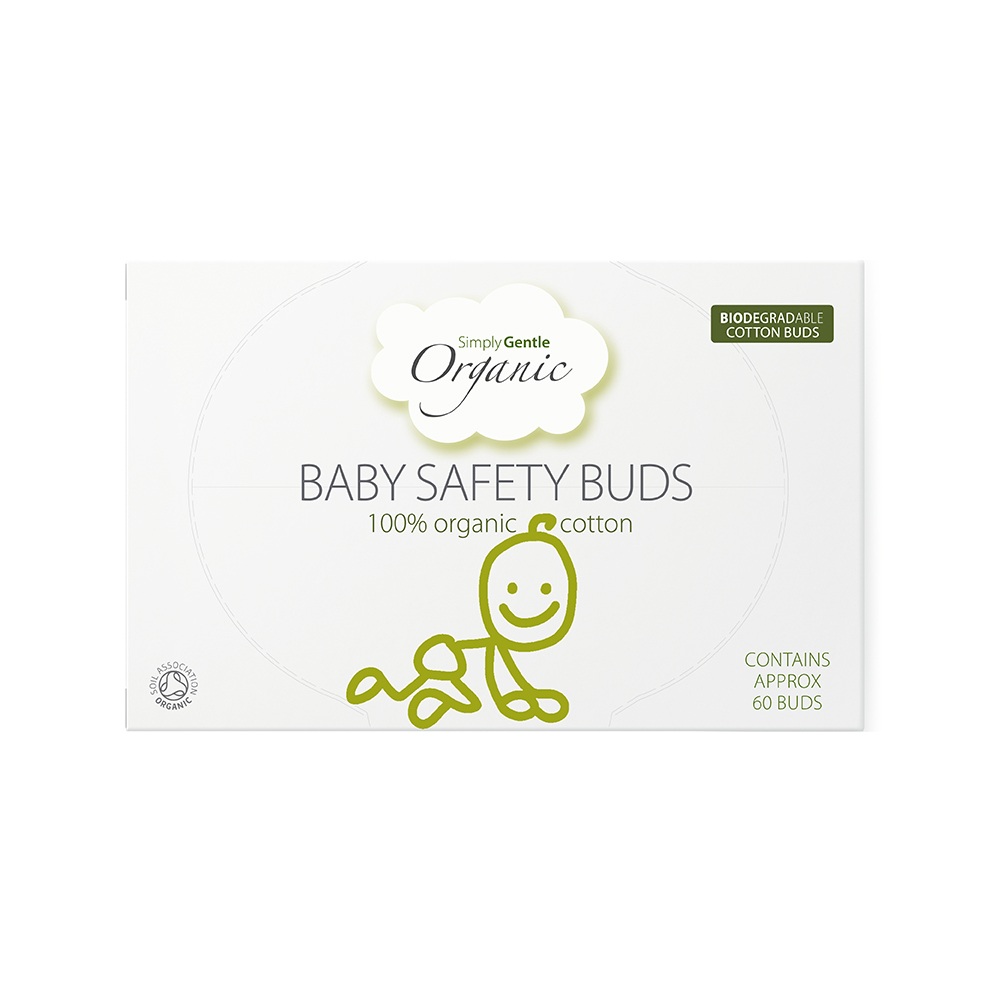 Betisoare din bumbac organic cu opritor pentru bebelusi, 60 bucati, Simply Gentle Organic