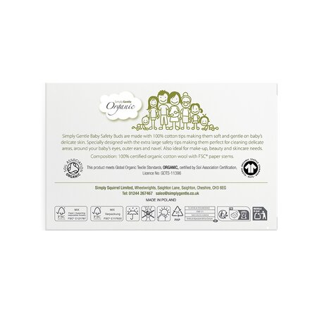 Betisoare din bumbac organic cu opritor pentru bebelusi, 60 bucati, Simply Gentle Organic 665236