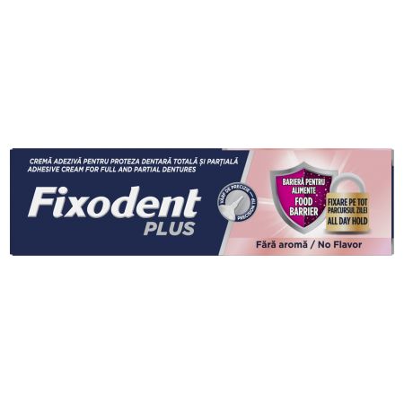 Pachet Crema adeziva pentru proteza dentara Plus Food Barrier Neutral, 40 g + 40 g, Fixodent 665294