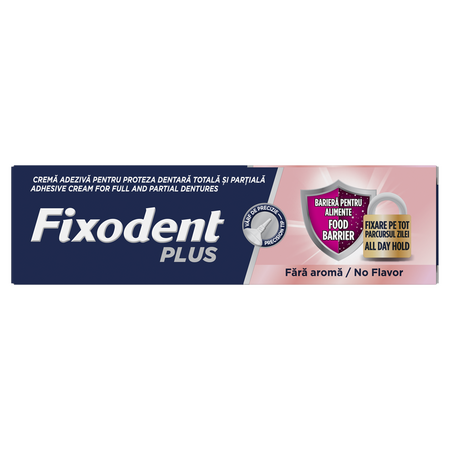 Pachet Crema adeziva pentru proteza dentara Plus Food Barrier Neutral, 40 g + 40 g, Fixodent 665294