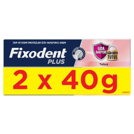 Pachet Crema adeziva pentru proteza dentara Plus Food Barrier Neutral, 40 g + 40 g, Fixodent 665290