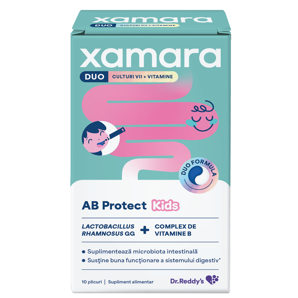 Xamara Duo AB Protect Kids cu aroma de fructe de padure, 10 plicuri orodispersabile, Dr Reddys