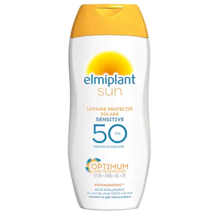 Lotiune cu protectie solara ridicata Sensitive SPF 50 Optimum Sun, 200 ml, Elmiplant