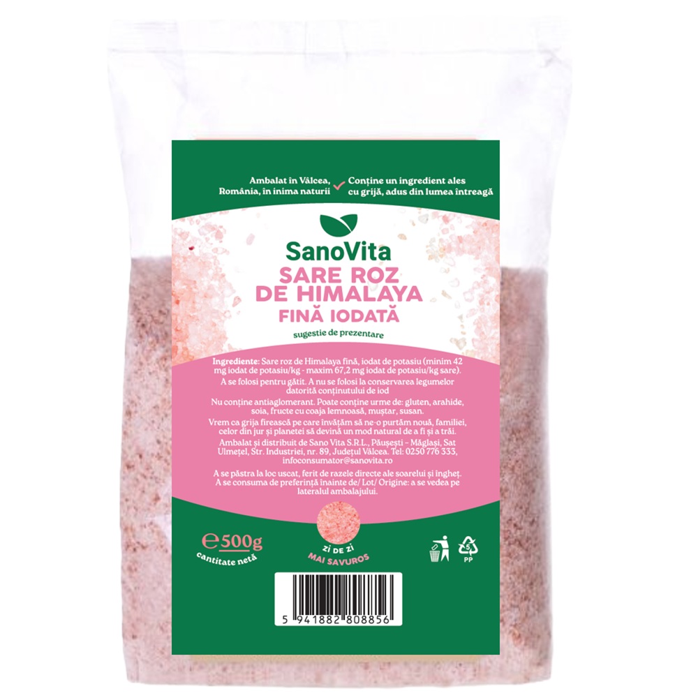 Sare Roz de Himalaya fina iodata, 500 g, Sanovita