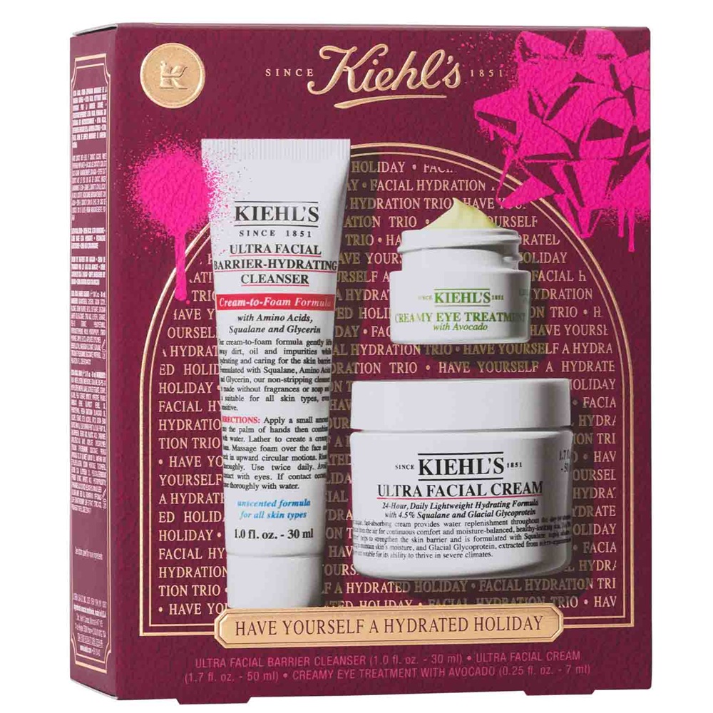 Set Gel de curatare 30 ml + Crema hidratanta 50 ml + Crema hidratanta pentru zona ochilor cu avocado 7 ml Have yourself a hydrated holiday, Kiehl's