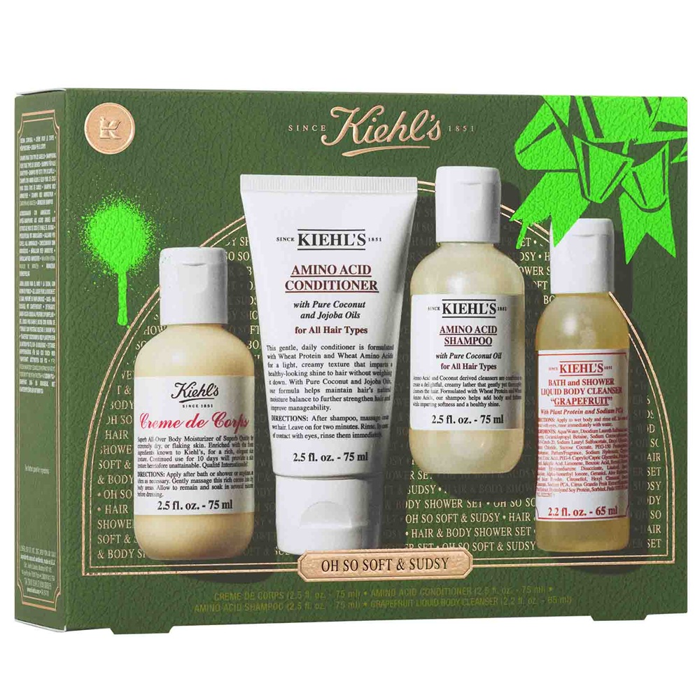 Set Sampon cu amino acid 75 ml + Balsam cu amino acid 75 ml + Gel de dus cu grapefruit 65 ml + Crema de corp 75 ml Oh so soft&sudsy, Kiehl's