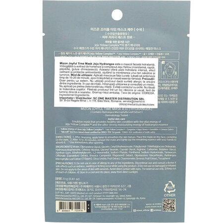 Masca de fata tip servetel cu extract de hortensie Joyful Time, 23 grame, Mizon 666411