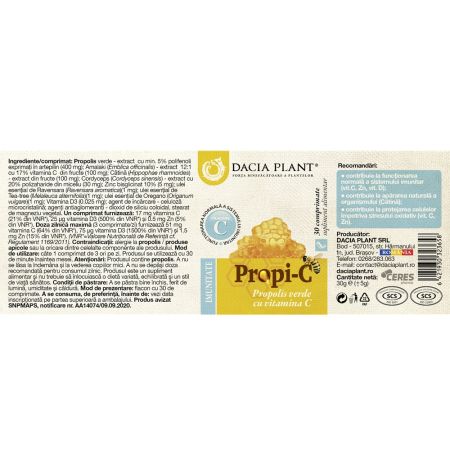 Propolis verde cu Vitamina C Propi-C, 30 comprimate, Dacia Plant 666540